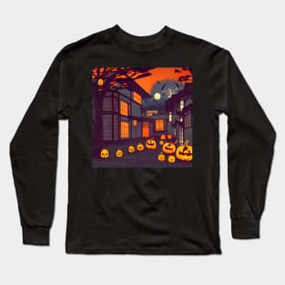 Halloween Ghost House with Pumpkins in the Patch Long Sleeve T-Shirt